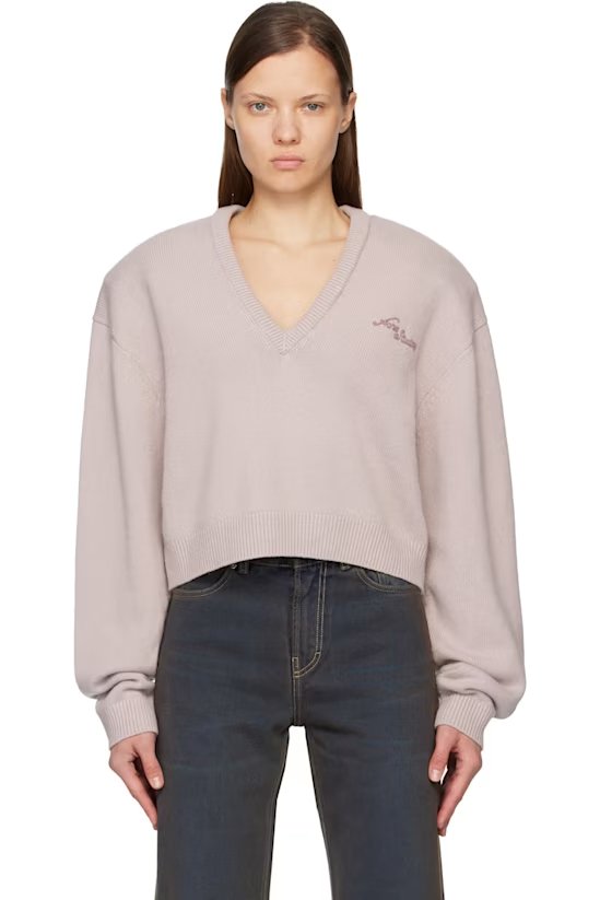 Pink V领羊毛毛衣