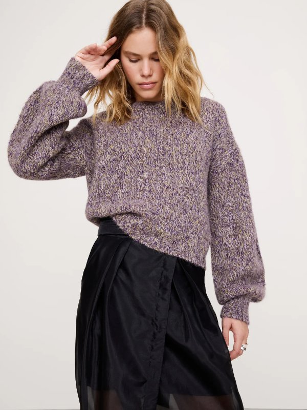 羊毛羊驼混纺灯笼袖毛衣