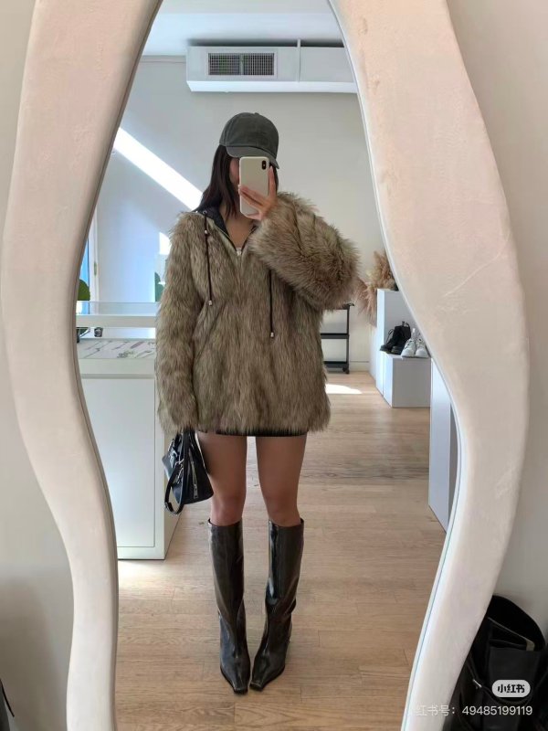 openyy 黑米色双面仿皮草夹克