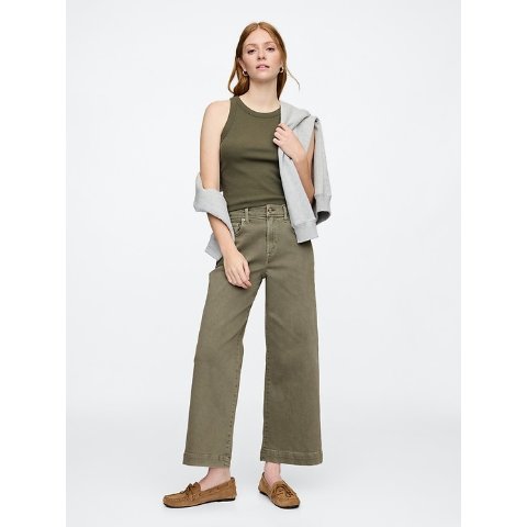 High Rise 宽腿九分牛仔裤