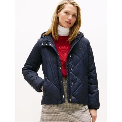 菱纹连帽棉服夹克