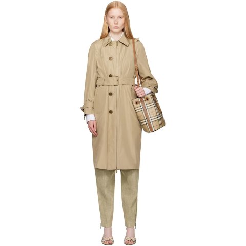 单排扣真丝风衣 米色