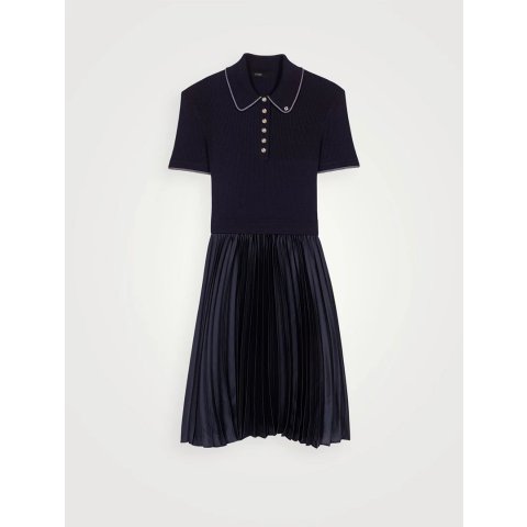 短款褶皱翻领连衣裙