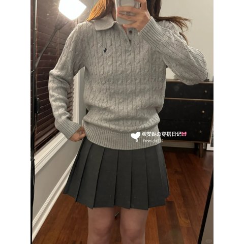 Cable-Knit 棉质Polo毛衣