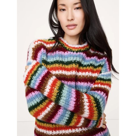 彩色条纹羊绒&真丝毛衣