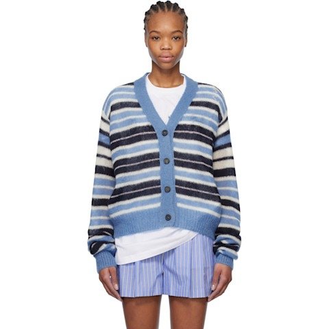 Blue 条纹羊毛开衫