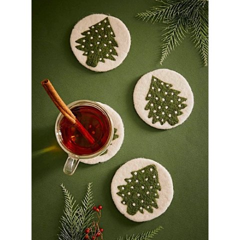 圣诞树羊毛杯垫 4件套
