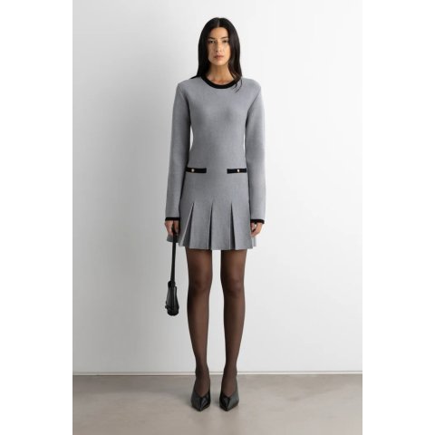 CONTRAST TRIM 褶裥连衣裙 短款