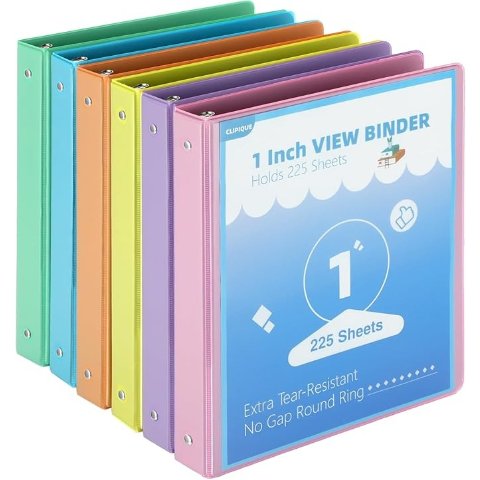 三环活页夹 6件 1英寸 透明封面