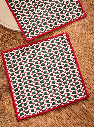 绿色格子编织洗碗布 2条装