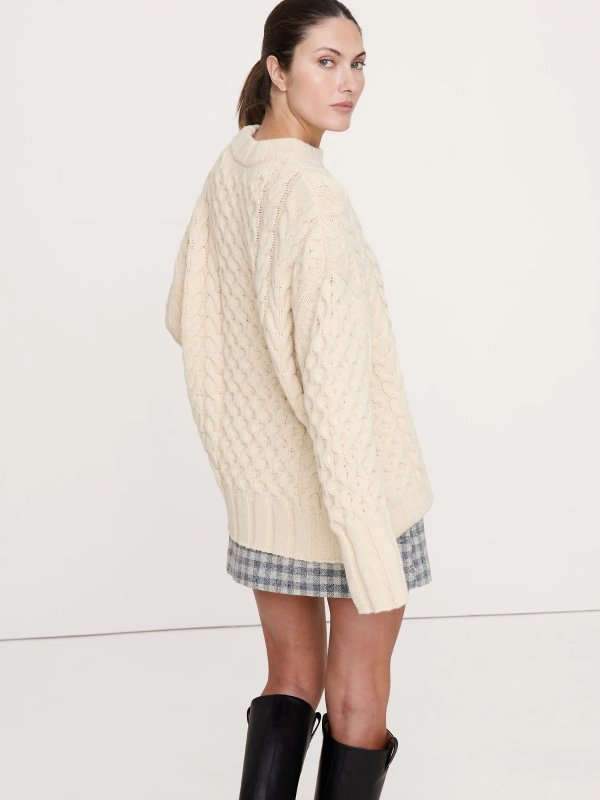 意大利美利奴混纺麻花毛衣