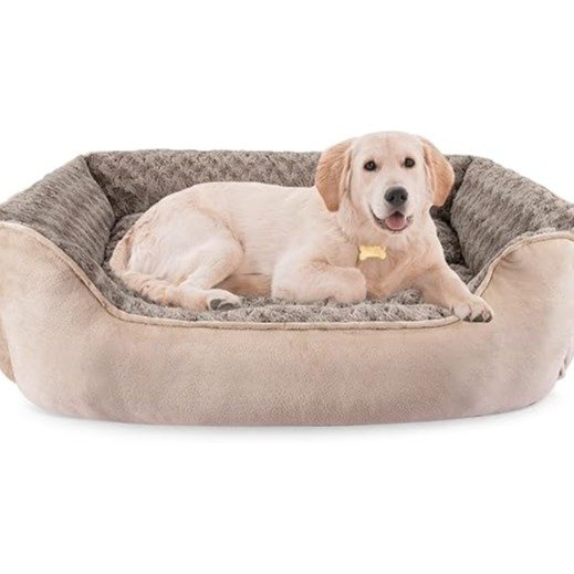 JOEJOY 可机洗矩形狗窝｜多尺寸适配小中大型犬｜防滑底＋加厚舒适靠枕（米色）