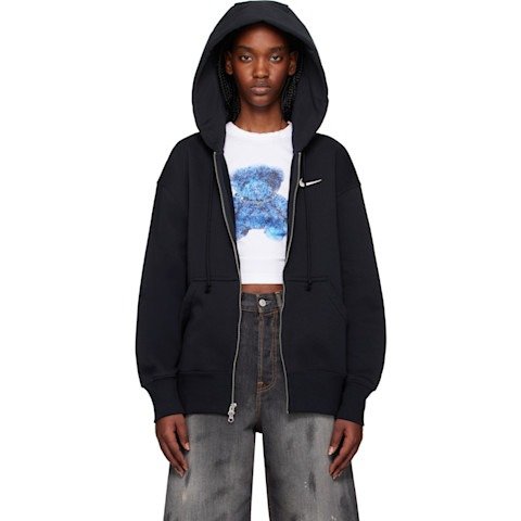 Black 全拉链连帽衫 