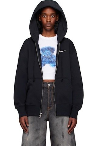 Black 全拉链连帽衫 