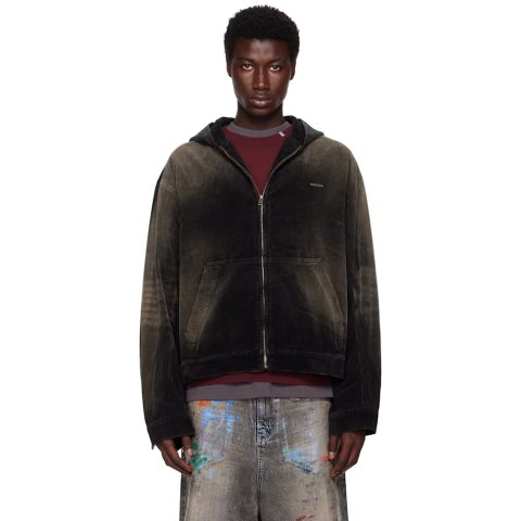 Black 束绒连帽夹克 拉链款