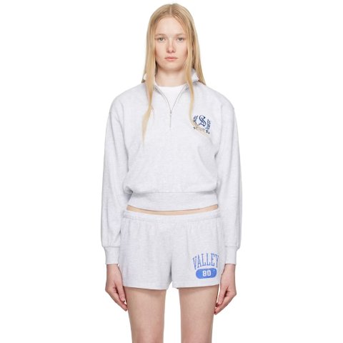 Lightweight 灰色抓绒短款拉链卫衣