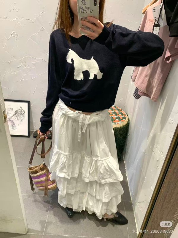 openyy Navy 狗狗印花针织毛衣