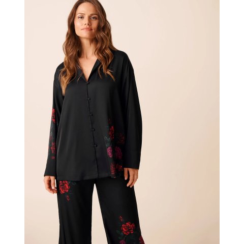 Red Rose 缎面印花衬衫