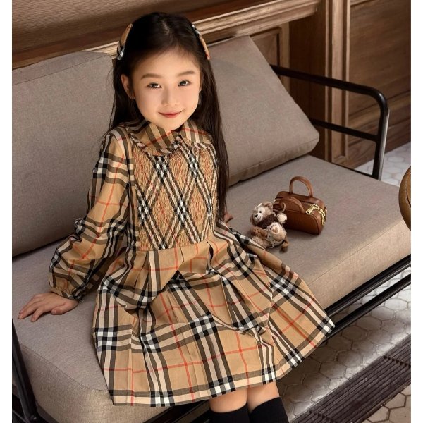 格子棉府绸连衣裙