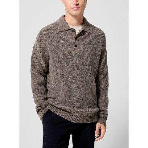 美利奴羊毛混纺翻领毛衣