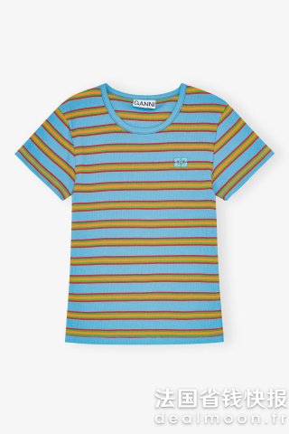 Ganni多色条纹罗纹T恤