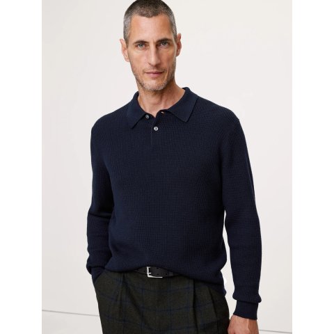 华夫纹针织羊毛polo衫