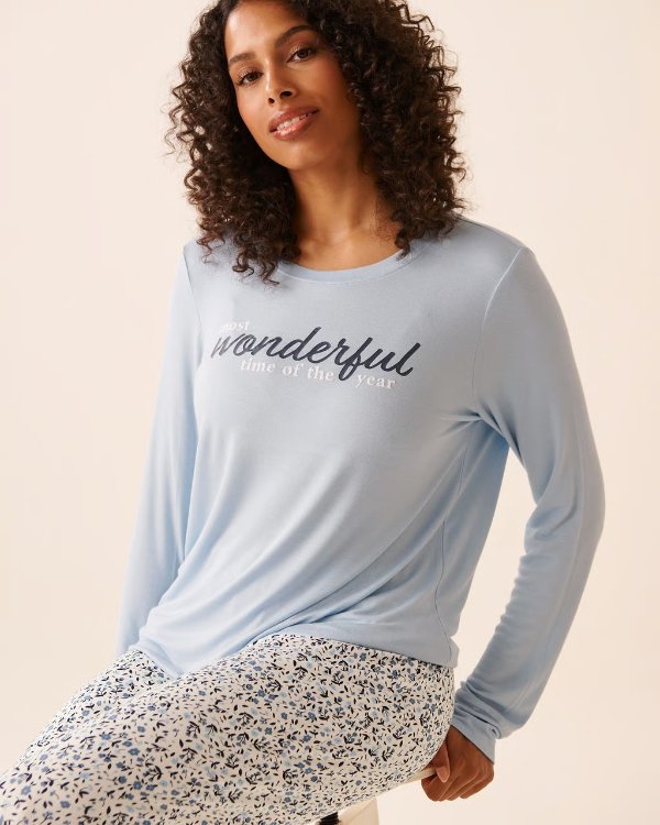 Blue 花卉长袖睡衣套装