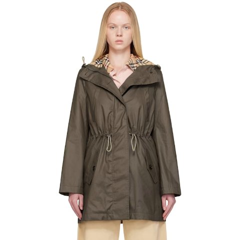 Gabardine 卡其涂层派克大衣