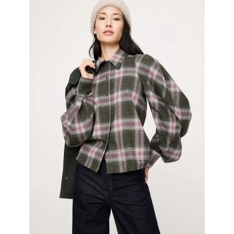 法兰绒宽松袖衬衫