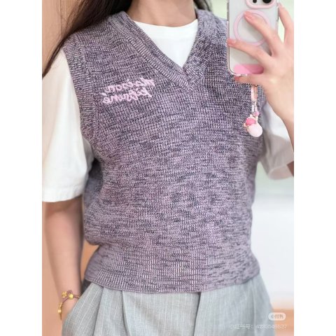 Purple 手写图案背心