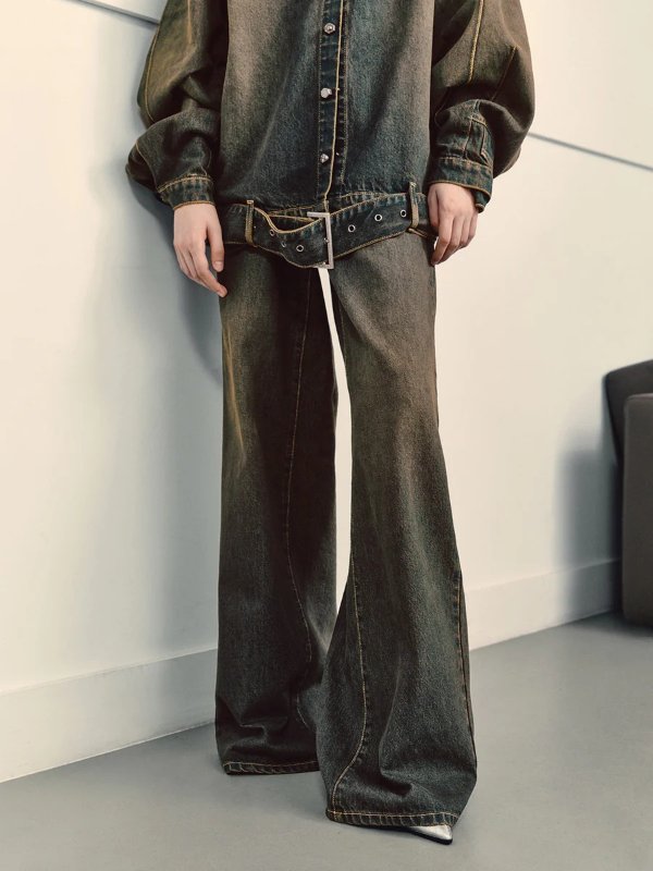 阔腿牛仔裤