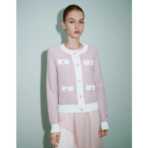 粗呢圆领针织开衫