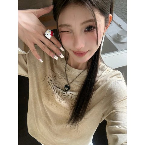 Logo 长袖T恤 米色