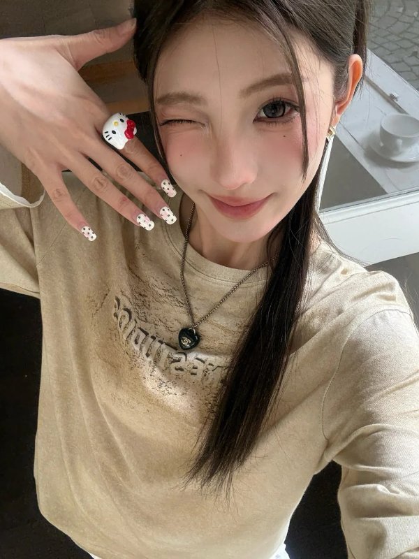 Logo 长袖T恤 米色