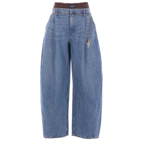 Oversized 链条褶皱牛仔裤