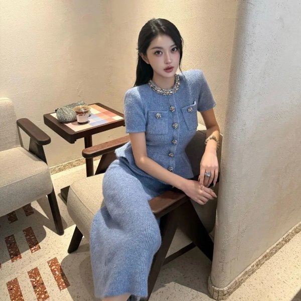 Peplum 针织连衣裙 中长款