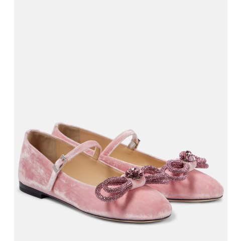 Double Bow 天鹅绒芭蕾平底鞋