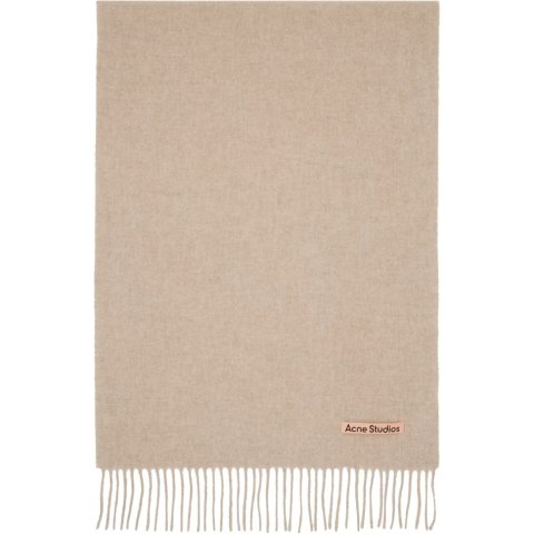 Beige 窄流苏羊毛围巾