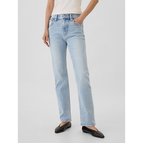 高腰复古直筒牛仔裤