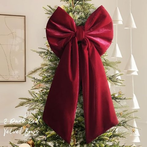 Christmas 大号红色丝绒蝴蝶结 1件 36x18英寸