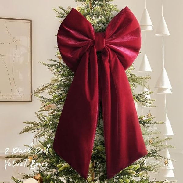 Christmas 大号红色丝绒蝴蝶结 1件 36x18英寸