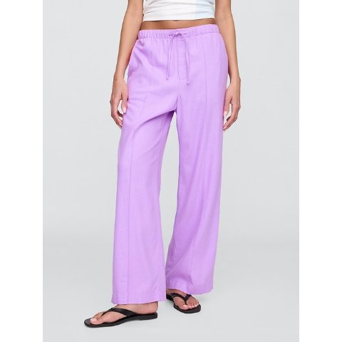 亚麻混纺宽腿裤 中腰