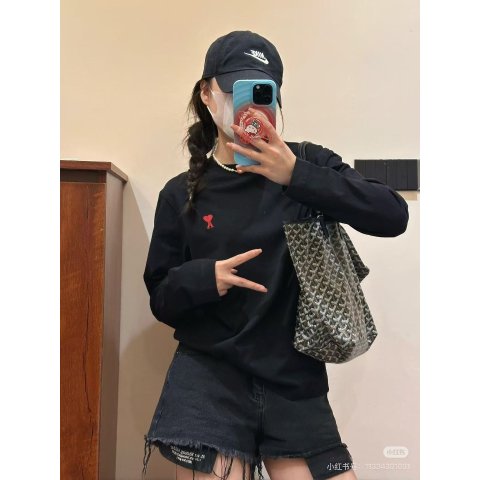 Ami Cotton 长袖T恤 黑色