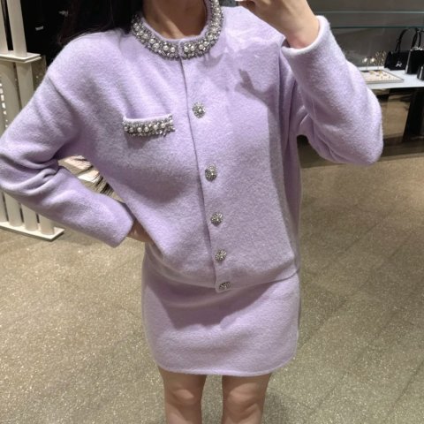 Pearl Trim 罗纹针织开衫