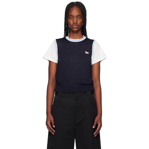 Navy Baby 小狐狸拼色针织背心