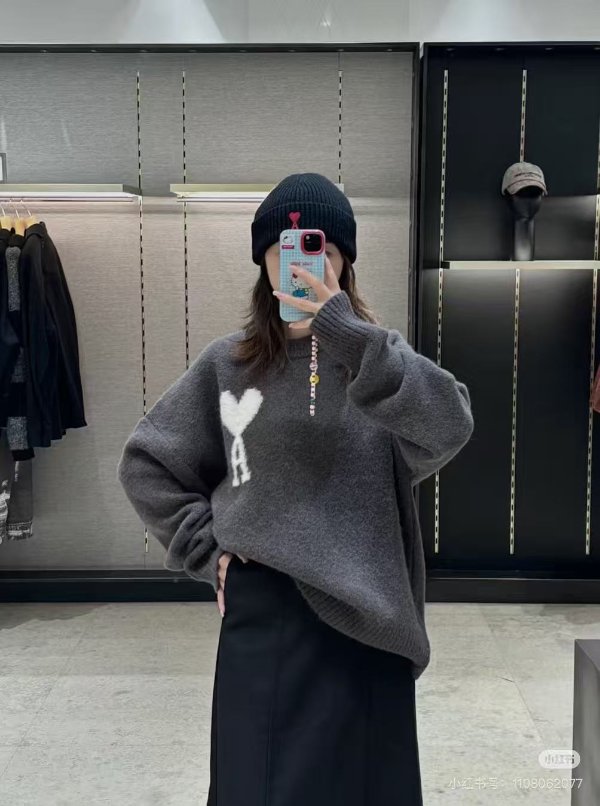 Ami 灰色心型针织衫