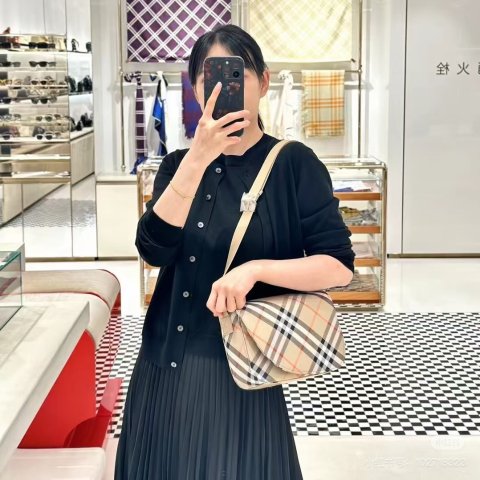 Burberry容量很大！Burberry 格纹帆布手拿包