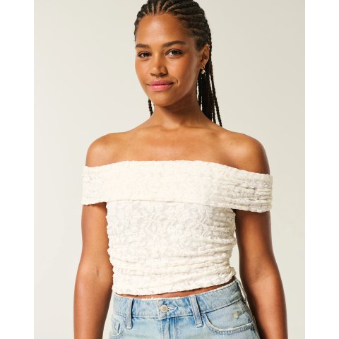 Lace 一字肩蕾丝上衣