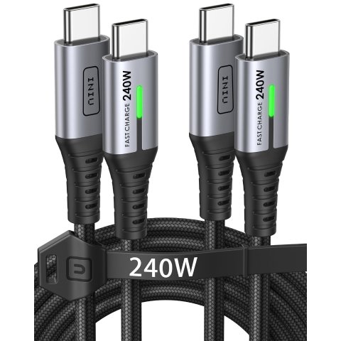 INIU USB-C 数据线，240W [2 条装 6.6 英尺] 快充线