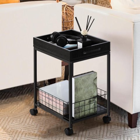 工业风黑色带轮边桌
